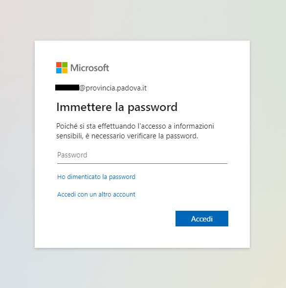 schermata inserimento nuova password